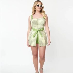 Chic Green and White Women's Romper